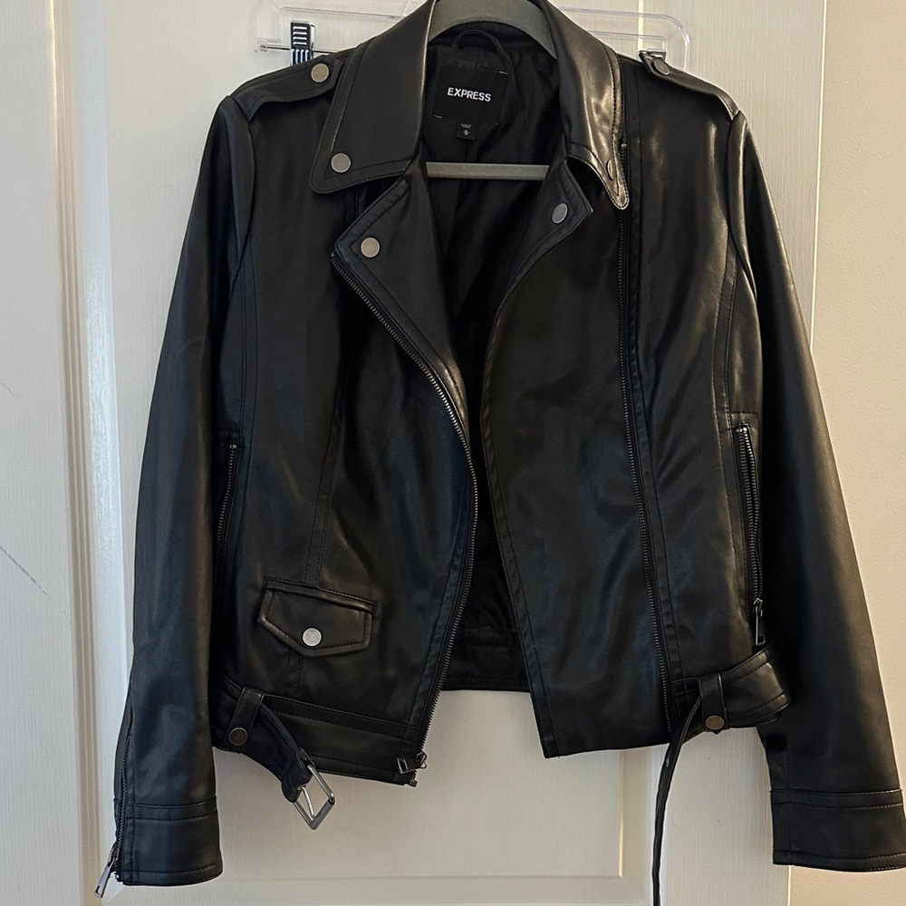 Express Women's Sleek faux Black Leather Jacket